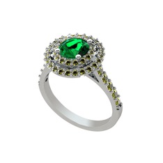 Yeşil kuvars ve peridot 14 ayar beyaz altın yüzük