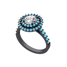 Lyra Yüzük - Swarovski ve akuamarin 925 ayar siyah rodyum kaplama gümüş yüzük #if53n0