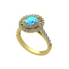 Lyra Yüzük - Akuamarin ve beyaz zirkon 925 ayar altın kaplama gümüş yüzük #junorb