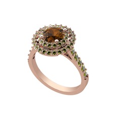 Dumanlı kuvars ve peridot 14 ayar rose altın yüzük