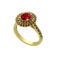 Garnet ve dumanlı kuvars 14 ayar altın yüzük