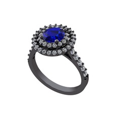 Lyra Yüzük - Lab safir ve swarovski 925 ayar siyah rodyum kaplama gümüş yüzük #moexw0