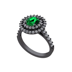 Yeşil kuvars ve swarovski 925 ayar siyah rodyum kaplama gümüş yüzük