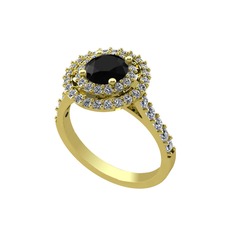 Siyah zirkon ve swarovski 14 ayar altın yüzük