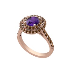 Ametist ve dumanlı kuvars 925 ayar rose altın kaplama gümüş yüzük