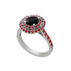 Siyah zirkon ve garnet 18 ayar beyaz altın yüzük
