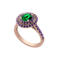 Yeşil kuvars ve ametist 14 ayar rose altın yüzük
