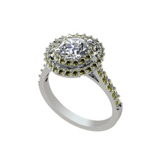 Pırlanta ve peridot 14 ayar beyaz altın yüzük (0.92 karat)