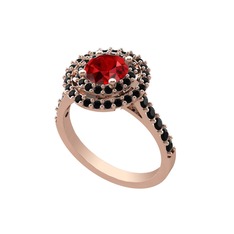 Garnet ve siyah zirkon 925 ayar rose altın kaplama gümüş yüzük