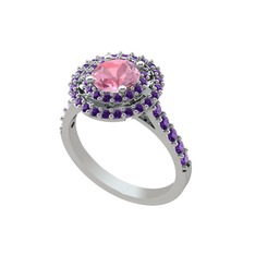 Pembe kuvars ve ametist 925 ayar gümüş yüzük