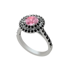 Pembe kuvars ve siyah zirkon 925 ayar gümüş yüzük