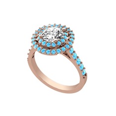 Swarovski ve akuamarin 18 ayar rose altın yüzük