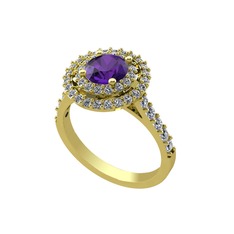 Lyra Yüzük - Ametist ve swarovski 925 ayar altın kaplama gümüş yüzük #yeu5oa