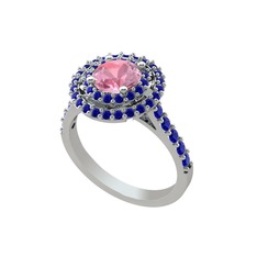 Pembe kuvars ve lab safir 18 ayar beyaz altın yüzük