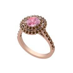 Pembe kuvars ve dumanlı kuvars 18 ayar rose altın yüzük