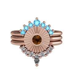 Akuamarin, dumanlı kuvars ve swarovski 14 ayar rose altın yüzük
