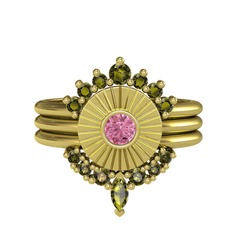 Peridot ve pembe kuvars 18 ayar altın yüzük
