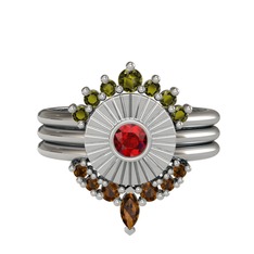 Peridot, garnet ve dumanlı kuvars 925 ayar gümüş yüzük
