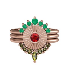 Kök zümrüt, garnet ve peridot 8 ayar rose altın yüzük