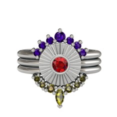 Minimal Tria Cora Yüzük - Ametist, garnet ve peridot 925 ayar gümüş yüzük #10fiqm3