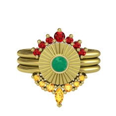 Minimal Tria Cora Yüzük - Garnet, kök zümrüt ve sitrin 14 ayar altın yüzük #10fw46d