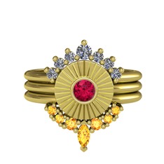 Minimal Tria Cora Yüzük - Pırlanta, rodolit garnet ve sitrin 925 ayar altın kaplama gümüş yüzük (0.42 karat) #10ixa5c