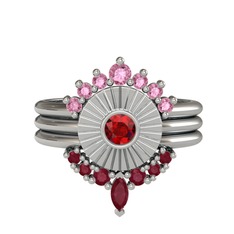 Minimal Tria Cora Yüzük - Pembe kuvars, garnet ve kök yakut 18 ayar beyaz altın yüzük #10nodby