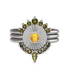 Minimal Tria Cora Yüzük - Peridot ve sitrin 18 ayar beyaz altın yüzük #10pov6v