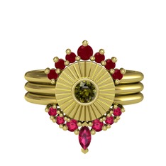 Kök yakut, peridot ve rodolit garnet 925 ayar altın kaplama gümüş yüzük