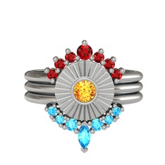 Minimal Tria Cora Yüzük - Garnet, sitrin ve akuamarin 925 ayar gümüş yüzük #10pyskg