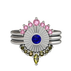 Pembe kuvars, lab safir ve peridot 925 ayar gümüş yüzük