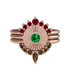 Minimal Tria Cora Yüzük - Kök yakut, yeşil kuvars ve dumanlı kuvars 925 ayar rose altın kaplama gümüş yüzük #11ar8oc