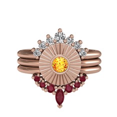 Minimal Tria Cora Yüzük - Swarovski, sitrin ve kök yakut 18 ayar rose altın yüzük #11dimor