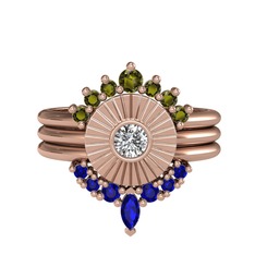 Minimal Tria Cora Yüzük - Peridot, swarovski ve lab safir 8 ayar rose altın yüzük #11dopzt