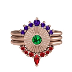 Minimal Tria Cora Yüzük - Ametist, yeşil kuvars ve garnet 8 ayar rose altın yüzük #11i2onv