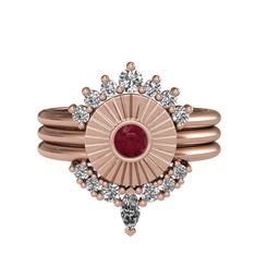 Minimal Tria Cora Yüzük - Beyaz zirkon, kök yakut ve swarovski 8 ayar rose altın yüzük #11ju8rv