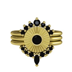 Minimal Tria Cora Yüzük - Siyah zirkon 8 ayar altın yüzük #11v5afh