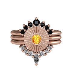 Siyah zirkon, sitrin ve swarovski 14 ayar rose altın yüzük