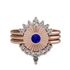 Minimal Tria Cora Yüzük - Swarovski ve lab safir 14 ayar rose altın yüzük #11x324e