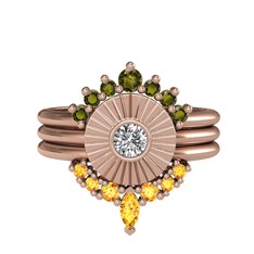 Minimal Tria Cora Yüzük - Peridot, swarovski ve sitrin 14 ayar rose altın yüzük #124bn54