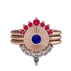 Minimal Tria Cora Yüzük - Rodolit garnet, lab safir ve beyaz zirkon 18 ayar rose altın yüzük #12aydvc