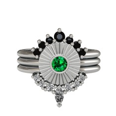 Siyah zirkon, yeşil kuvars ve swarovski 8 ayar beyaz altın yüzük