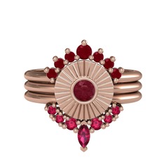 Minimal Tria Cora Yüzük - Kök yakut ve rodolit garnet 18 ayar rose altın yüzük #12l205g