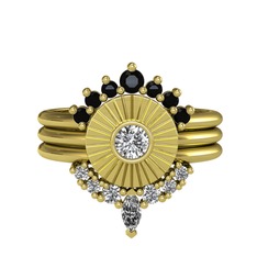Minimal Tria Cora Yüzük - Siyah zirkon, beyaz zirkon ve swarovski 925 ayar altın kaplama gümüş yüzük #12lvhv9