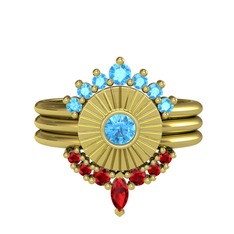 Minimal Tria Cora Yüzük - Akuamarin ve garnet 925 ayar altın kaplama gümüş yüzük #131s655
