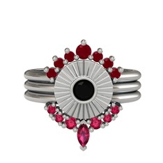 Kök yakut, siyah zirkon ve rodolit garnet 18 ayar beyaz altın yüzük