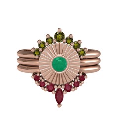 Minimal Tria Cora Yüzük - Peridot, kök zümrüt ve kök yakut 925 ayar rose altın kaplama gümüş yüzük #136ru8g