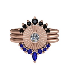 Minimal Tria Cora Yüzük - Siyah zirkon, pırlanta ve lab safir 14 ayar rose altın yüzük (0.16 karat) #13buhqs