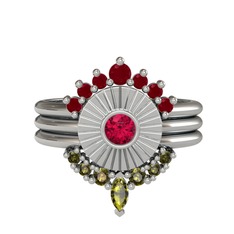 Minimal Tria Cora Yüzük - Kök yakut, rodolit garnet ve peridot 925 ayar gümüş yüzük #13hzx5g