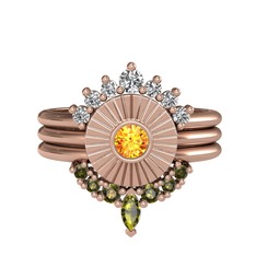 Minimal Tria Cora Yüzük - Swarovski, sitrin ve peridot 18 ayar rose altın yüzük #13p2g92
